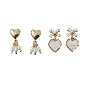 UO | Pearl Bow Heart Delicate Earring Set